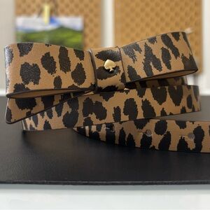 NWT Kate Spade NY Women Leopard Print Genuine Leather Slim Belt w/ Bow Accent, M
